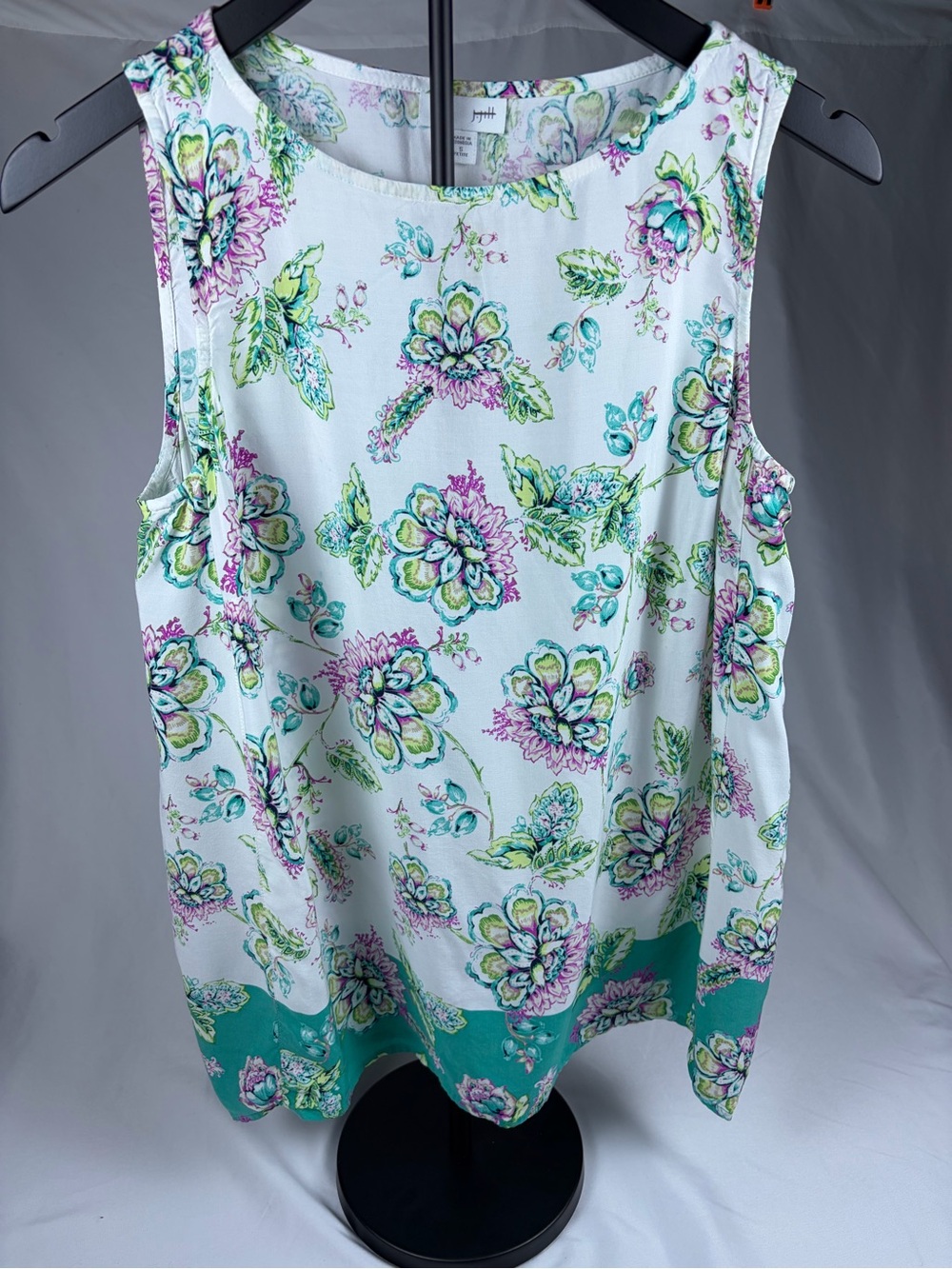 J. Jill White Floral Sleeveless Shell with Pink & Green Accents